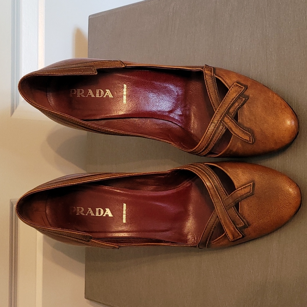 Prada brown leather cutout heels